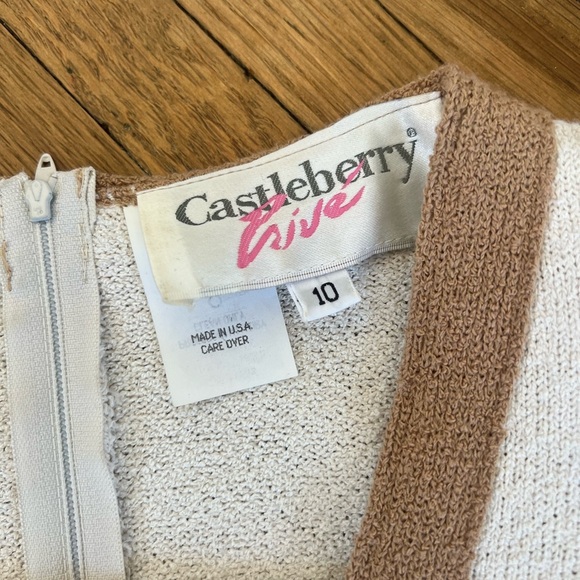 Vintage Castleberry Prive Knit Cardigan Jacket Top Beige Boucle Art Deco | 10 - Picture 4 of 7